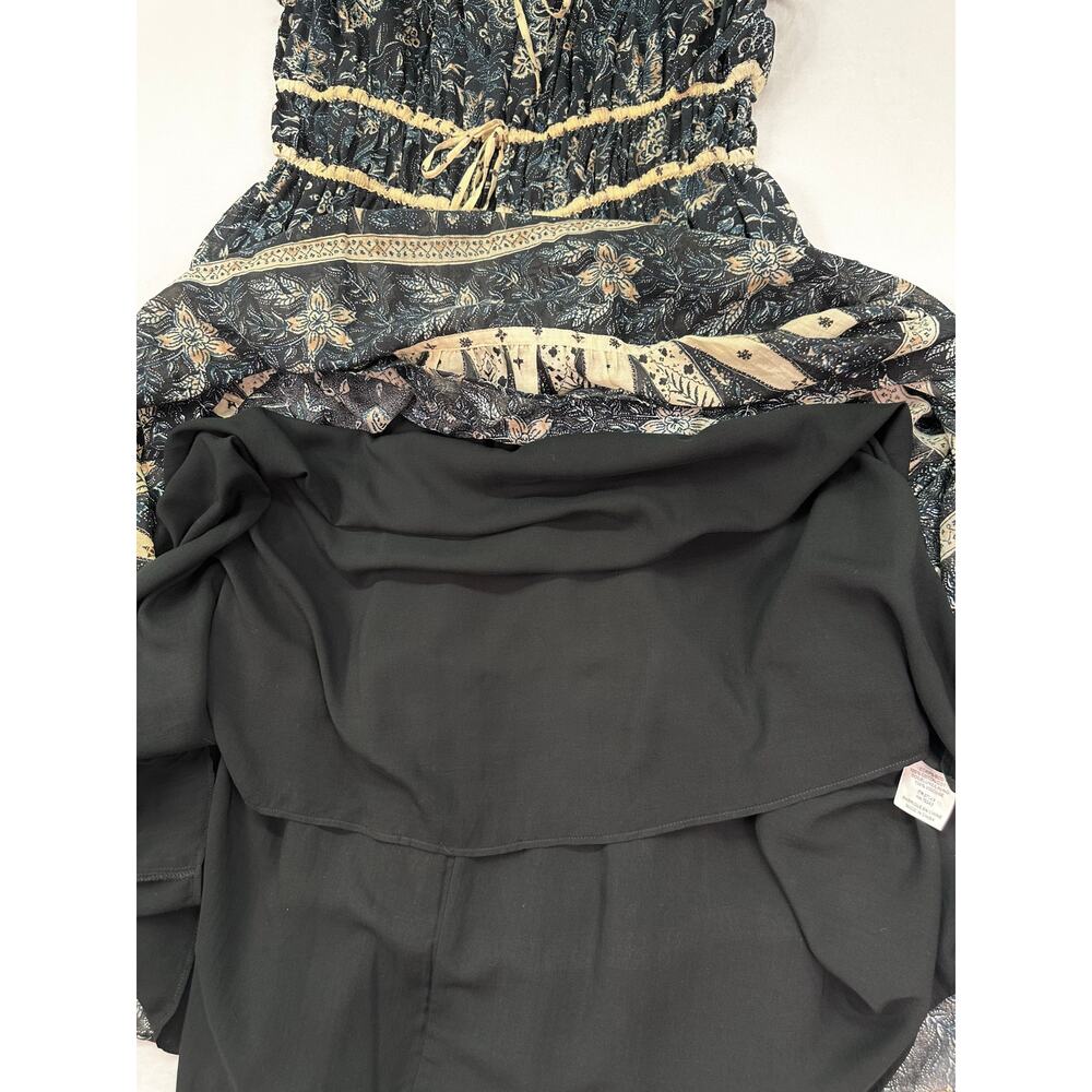 NWT Christian Lacroix Dark Blue Floral Cream Trim Midi Dress Size L - Picture 7 of 12